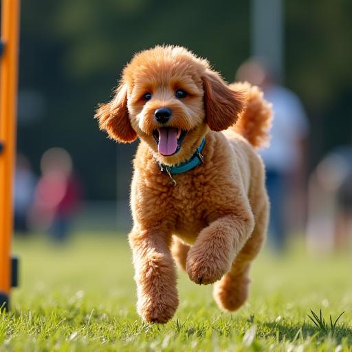 Ahmed and his playful poodle, Chilli, celebrating a successful agility run.